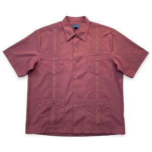 TropiCool Men's  XL Short-Sleeve Cuban Guayabera Shirt - Dusty Rose Vacation